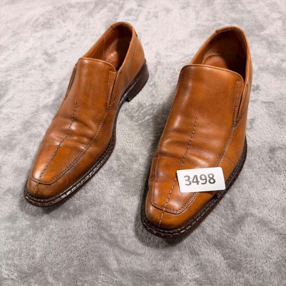Kingston Loafers Mens Tan Leather Square Toe Slip On Made in Spain 41 Shoes